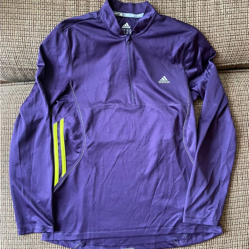 Adidas Womens Response ClimaLite Purple Pullover Lime Stripes Large - EUC!